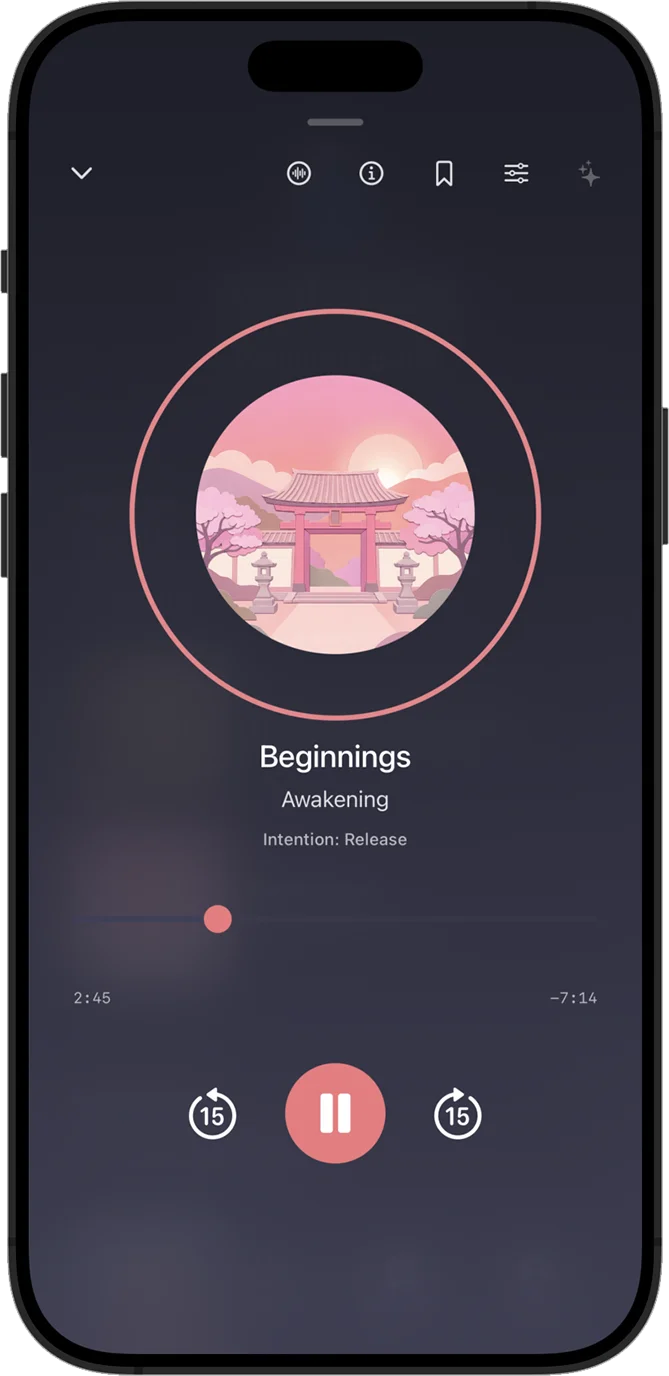 Awakening meditation library in dark mode